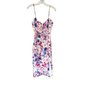 showpo Pink Purple‎ Floral Side Slit Sleeveless Satin Babydoll Midi Dress Size 4